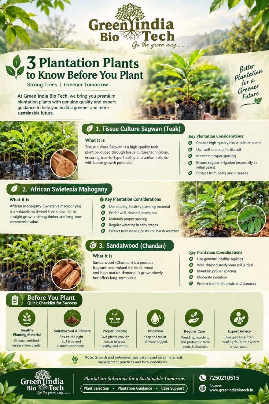 INFOGRAPHIC (IG) – 3 Plantation Plants to Know Before You Plant: Sagwan, African Mahogany & Sandalwood Plant Company